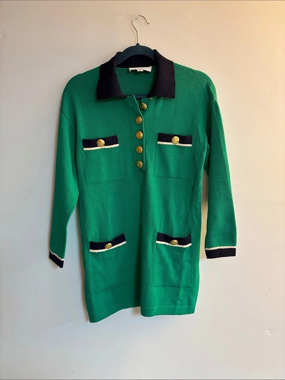 St. John Collection Green Black Button Front Cardigan Size P